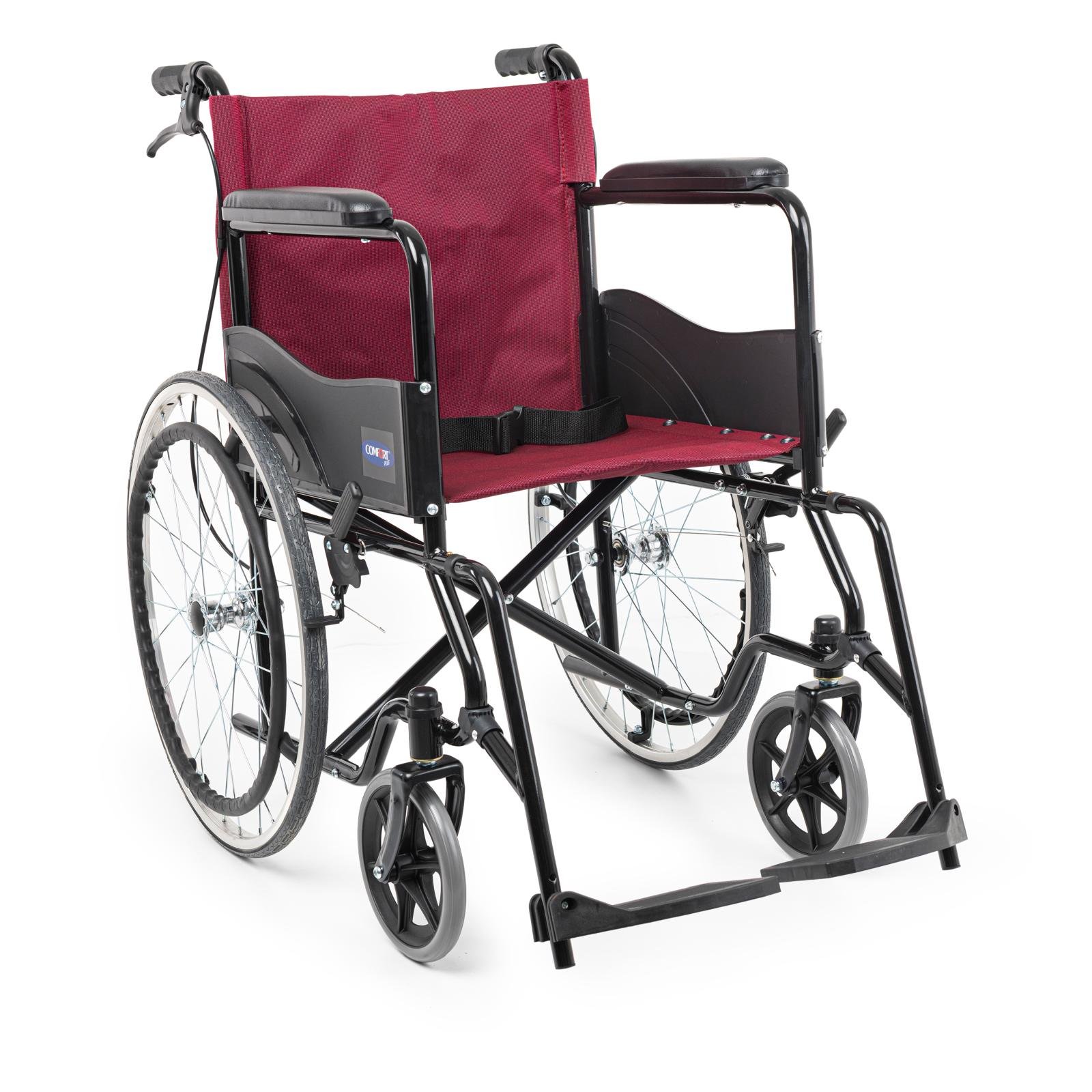 Comfort Plus Manuel DM809 Tekerlekli Sandalye Bordo Kumaş Refakatçi Frenli 12 inç Tekerlekli