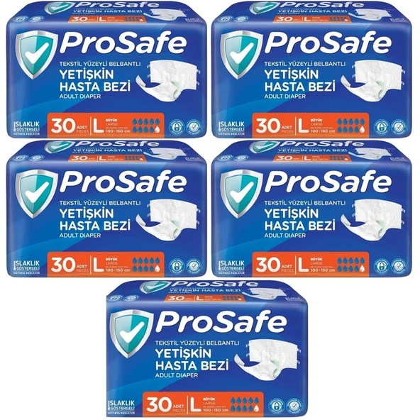 Prosafe Hasta Bezi Yetişkin Bel Bantlı Tekstil Yüzey L-Büyük Boy 150 Adet (5PK x 30)
