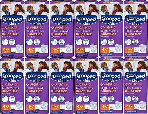 Canped Kids Tekstil Yüzeyli 4-7 Yaş 9'lu 12 Adet Çocuk Külotlu Hasta Bezi