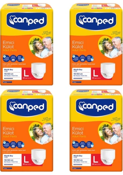 Canped Emici Külot Large 30'lu Paket 4'lü 120 Adet Kadınlar İçin 10 Damla Emicilik Özelliği
